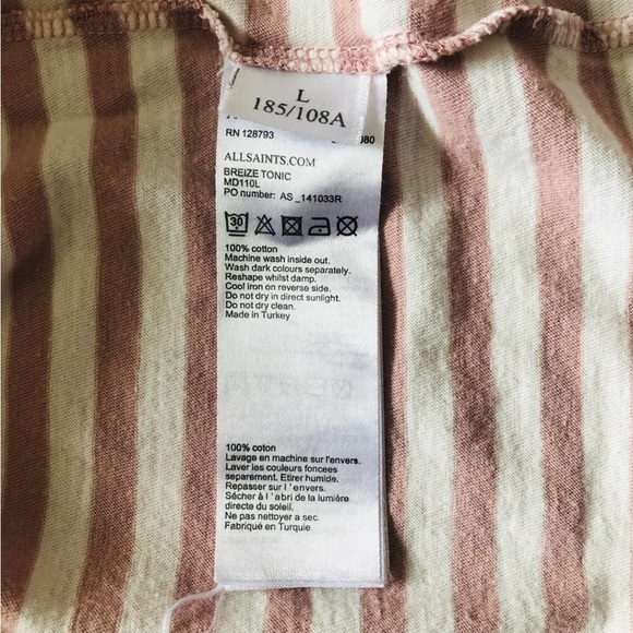 All Saints Logo Embroidered Striped T Shirt in Soft Pink - Picture 7 of 9